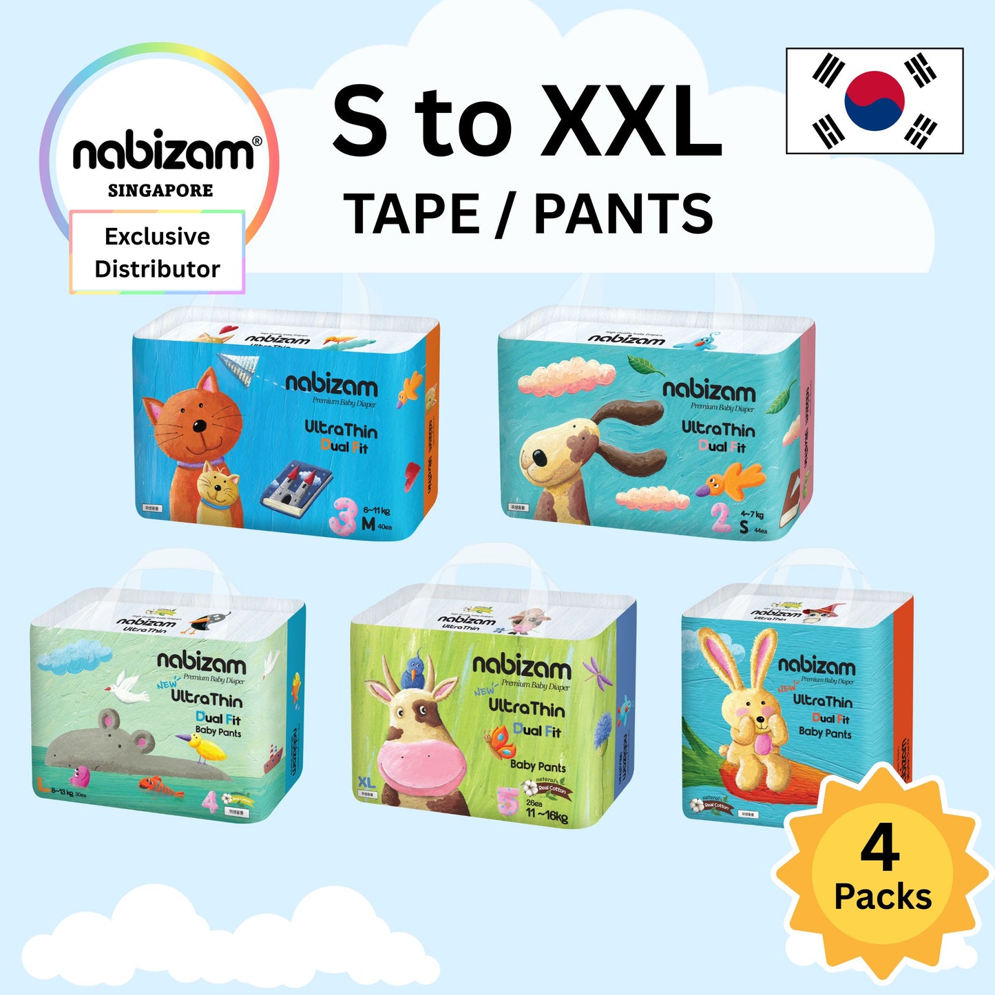 [4 Packs] UltraThin DualFit Summer Diaper Pants (S-XL)