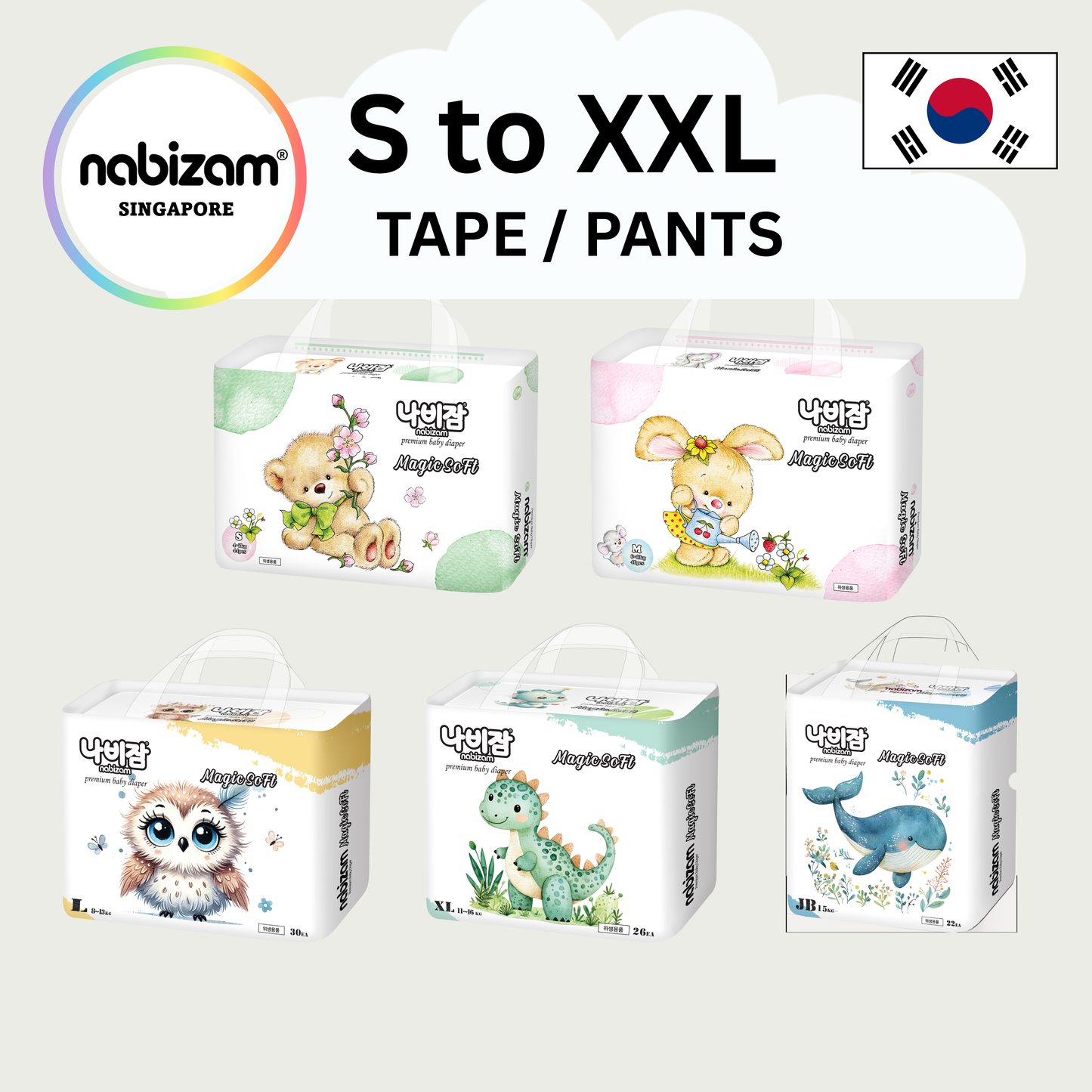 [BUY 1 and FREE 1 ] MagicSoft Diapers Tape / Pants (S-XL)