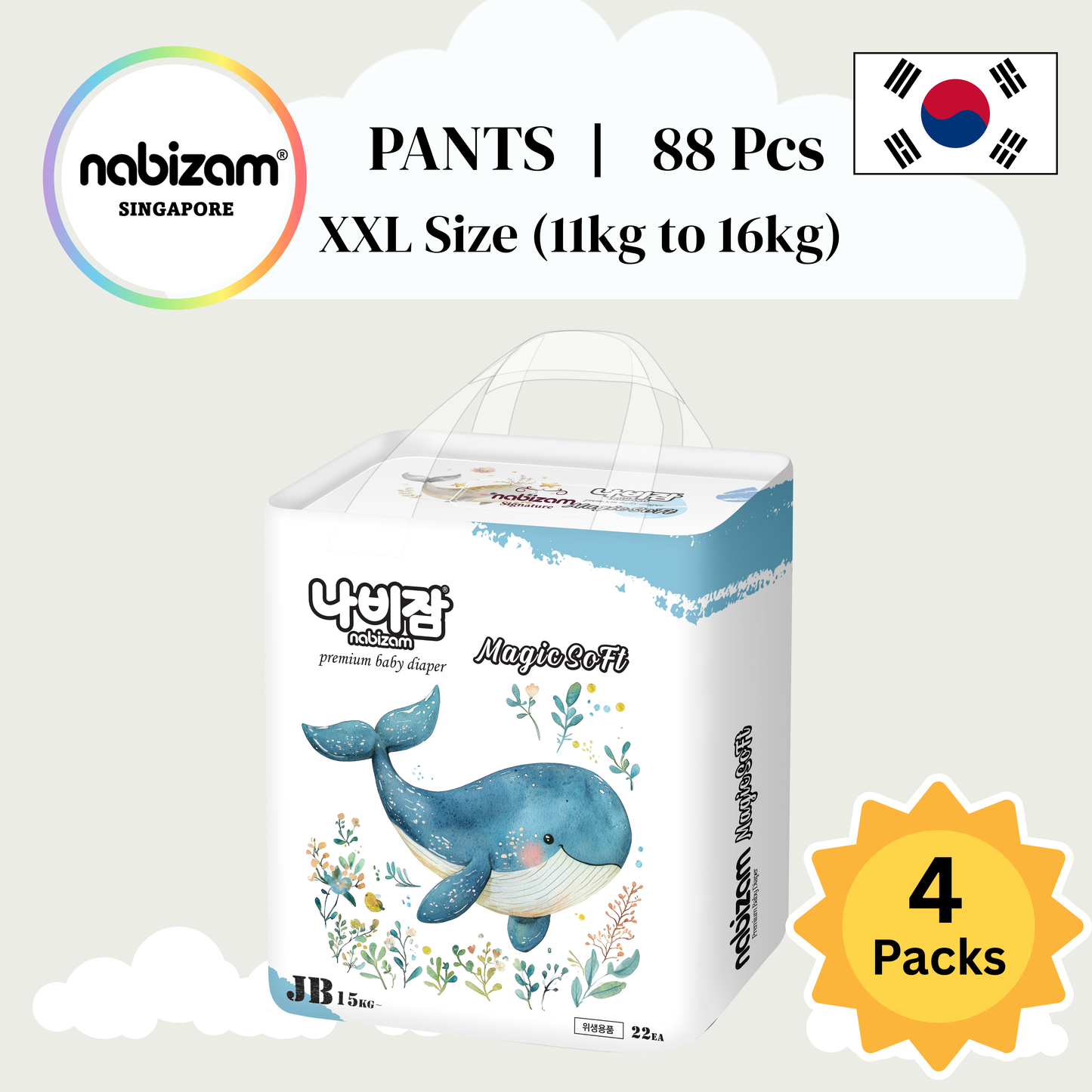 [4 Packs ] Magic Soft Diaper TAPE / PANTS (S-XL)